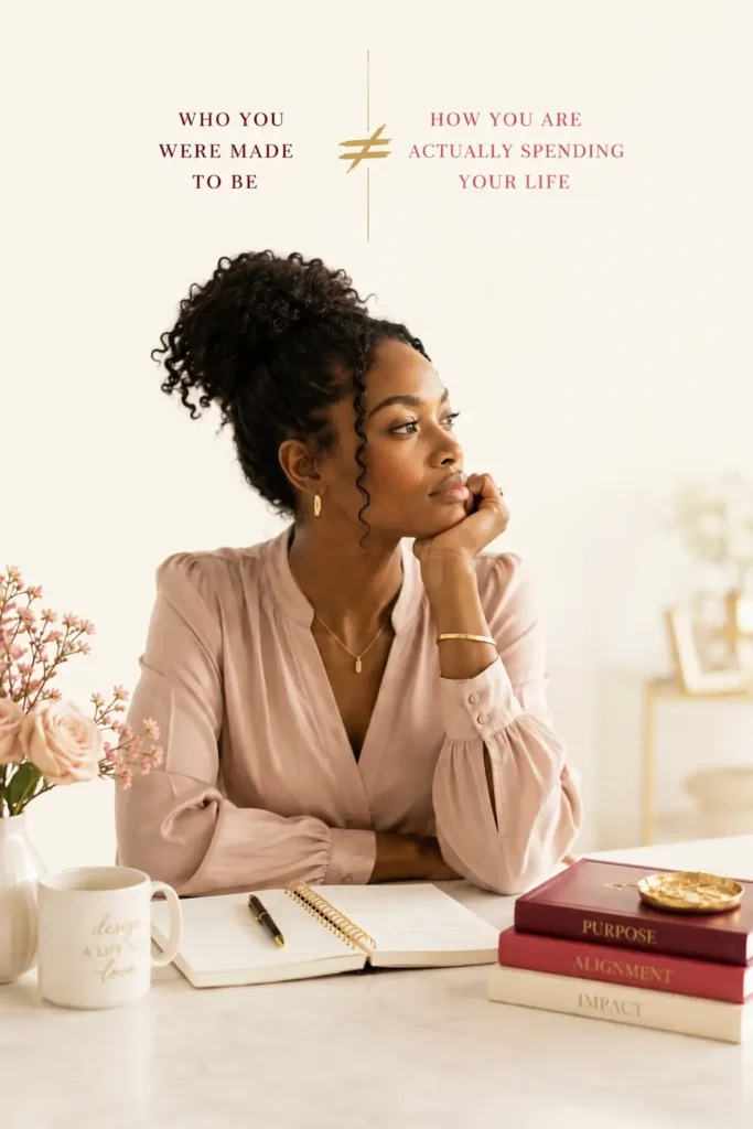 photo of a lady sitting still and reflecting on purpose and alignment
